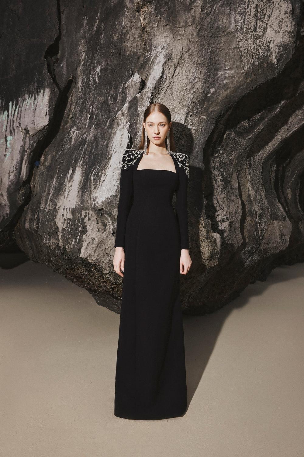 Long Sleeve Queen Anne Neckline Dress